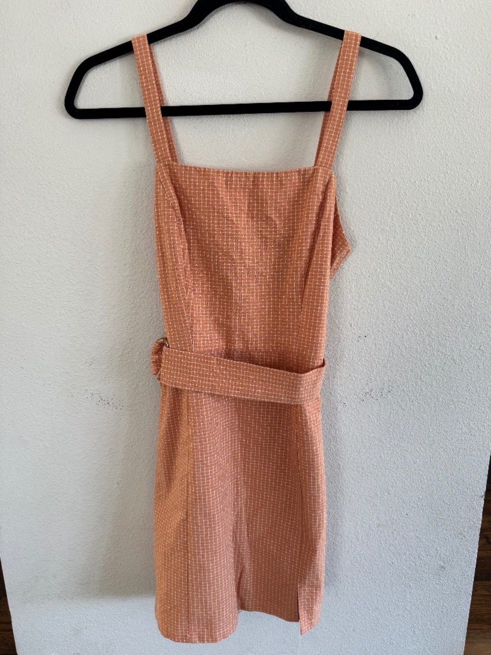 Very J Orange Checkered Belted Dress Size S